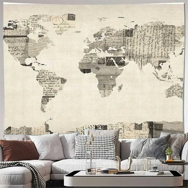 Photography Mapped - Tapisserie murale vintage avec carte du