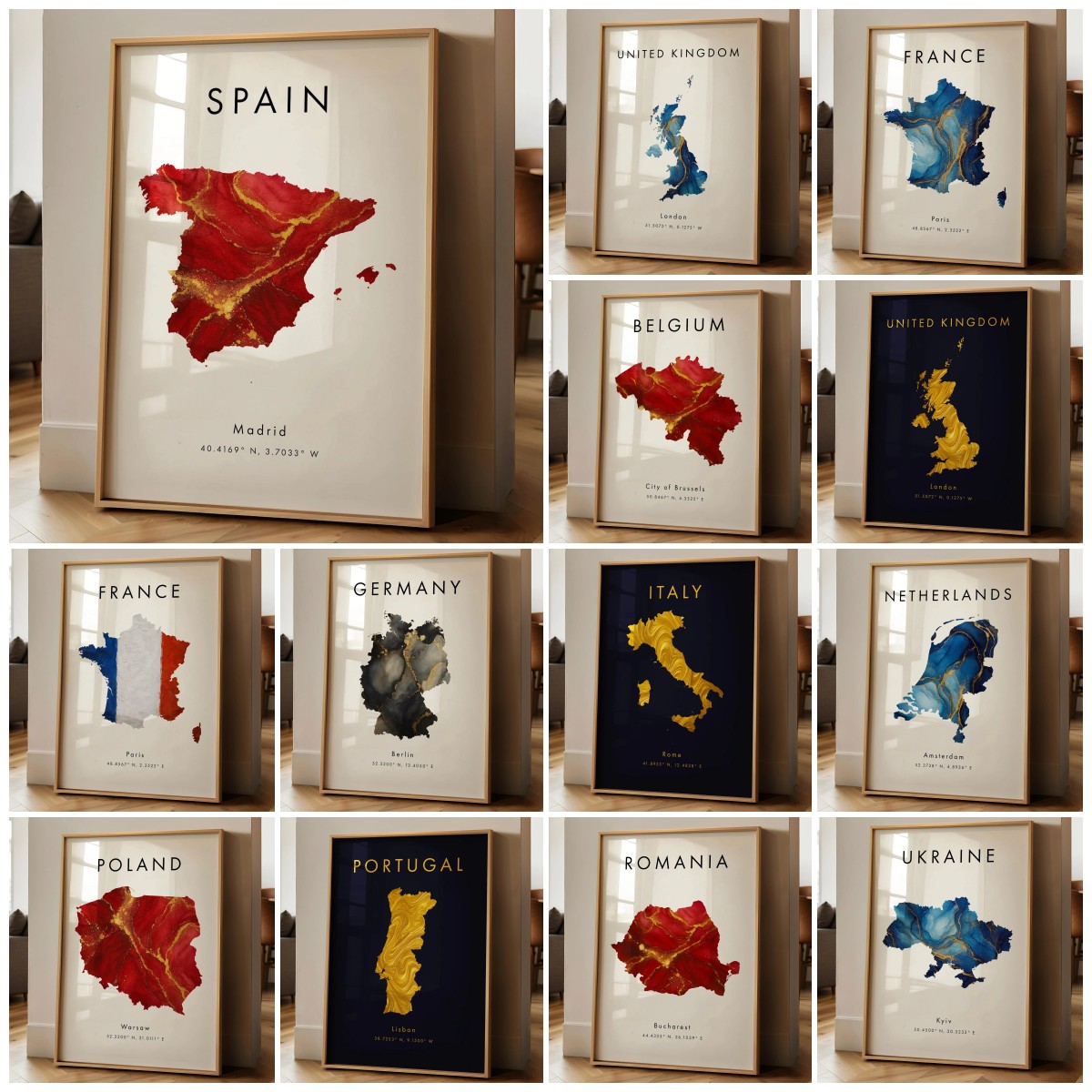 Photography Mapped - Affiche imprimée de carte européenne, impression